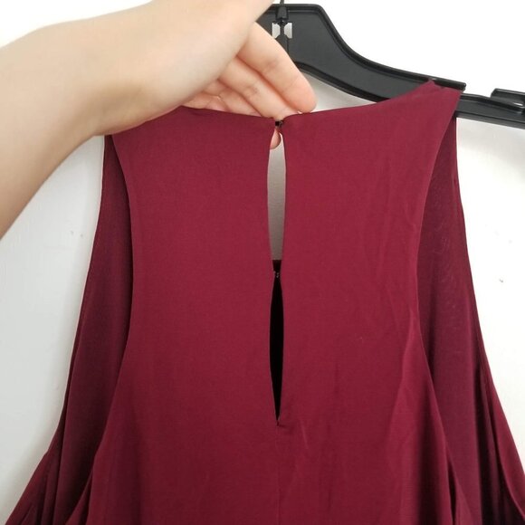 Elizabeth and James Dark Red Asymmetric Rowan Keyhole Back Midi Dress Size XS - Picture 12 of 17